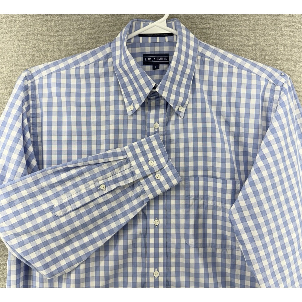 J McLaughlin Dress Shirt Men Size Large Blue Checked Long Sleeve Button Up
